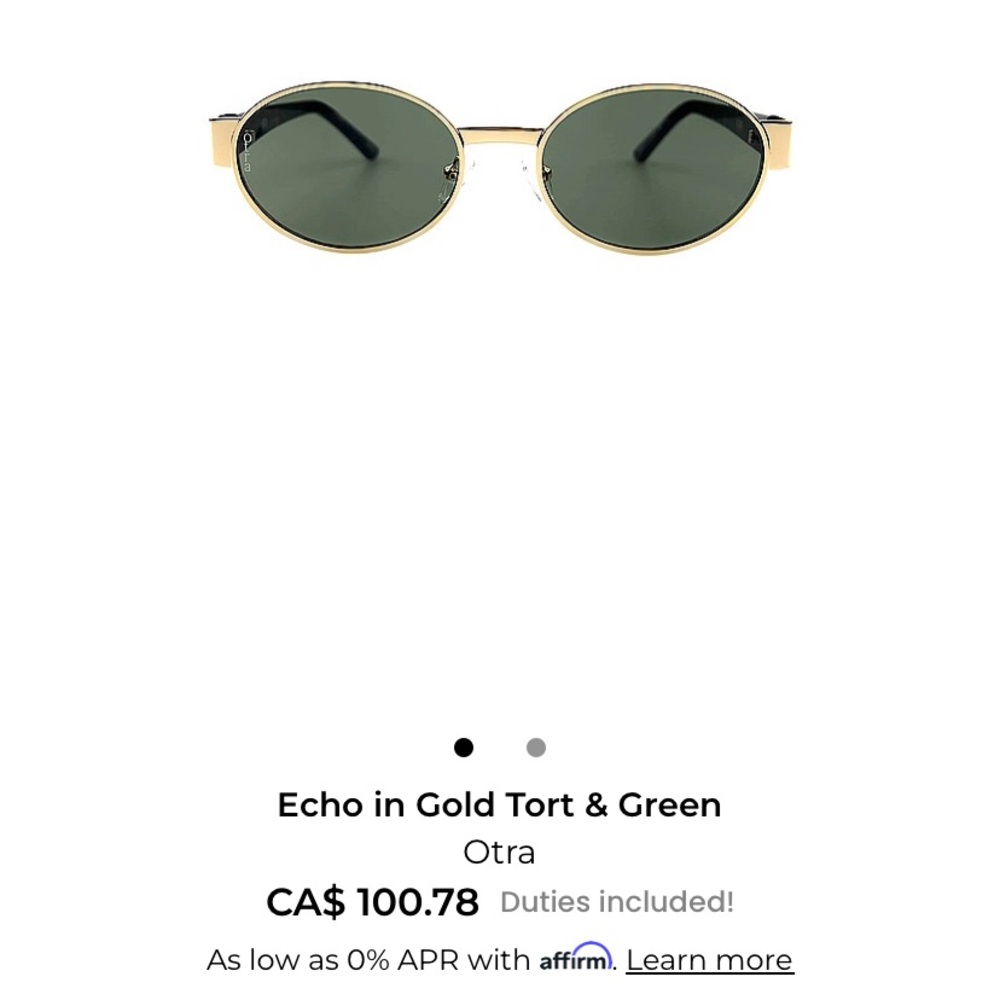 *Brand New* OTRA Gold Frame Oval Sunglasses with Green Lenses